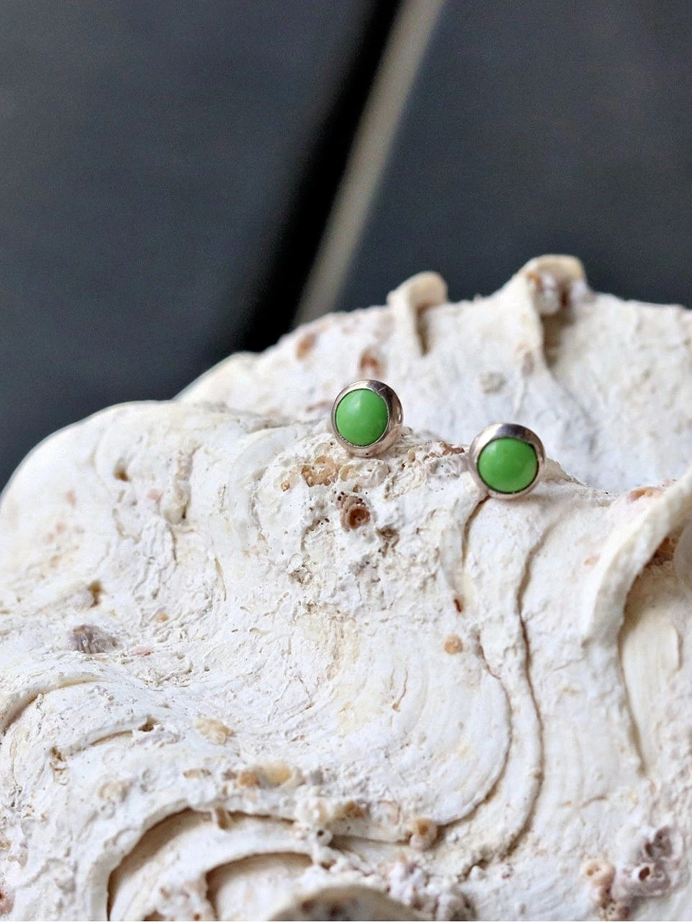 925 Sterling Silver Green Turquoise Stone Stud Earrings